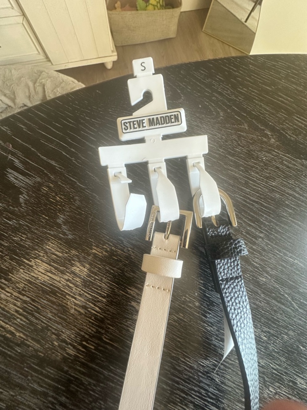 Steve Madden Skinny Belt Duo — Black & Cream - Picture 3 of 4